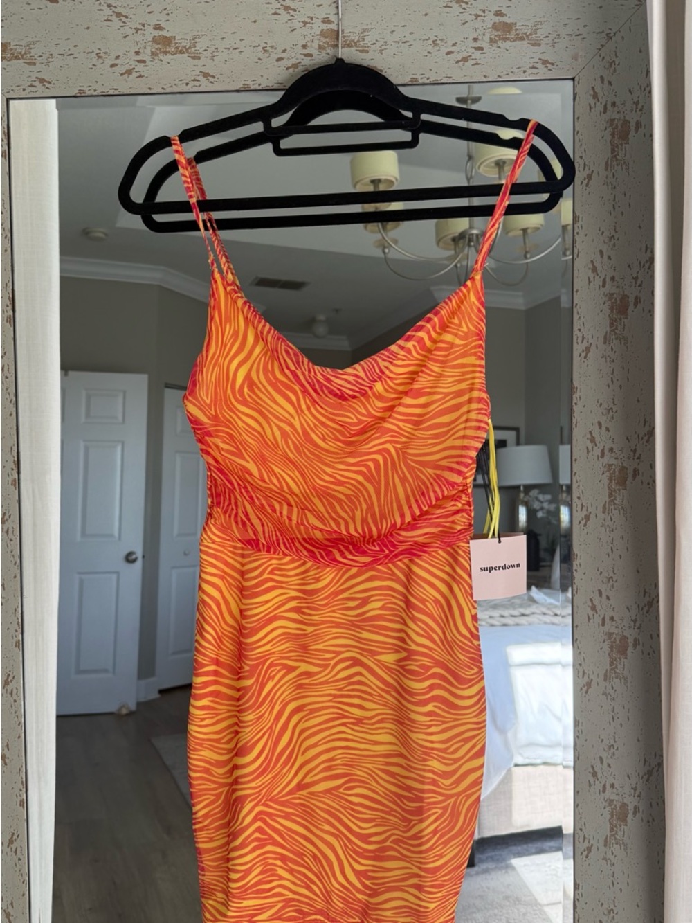 NWT Superdown Orange & Red Zebra Slip Dress- size S